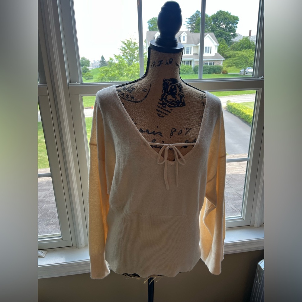 J. Crew Cream 100% Cashmere V-Neck Sweater with Tie Accent